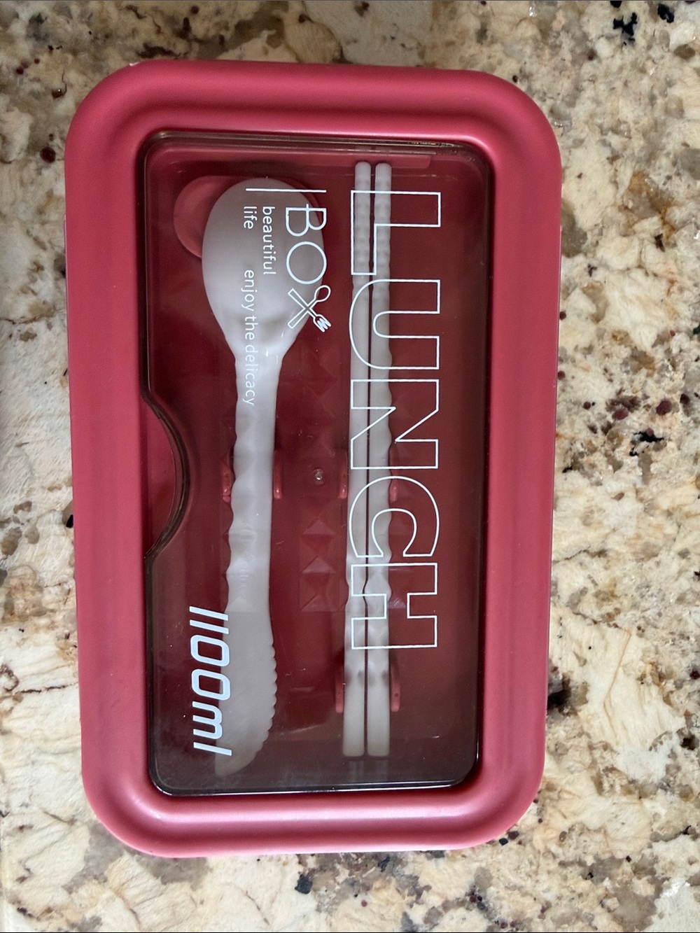 Lunch Box Portable Food Container with Utensils - Pink, never used